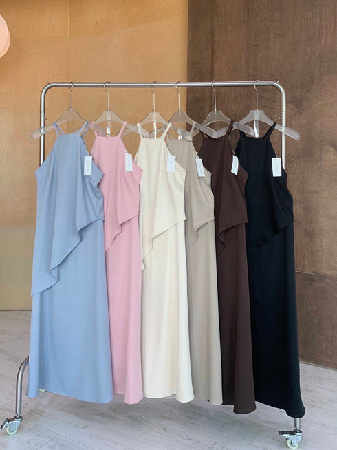 Ladies Asymmetrical Sleeves Back Tie Tops Witj A-Line Skirts